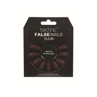 Technic Stiletto 24 False Nails With Glue - Matte Burgundy (China)