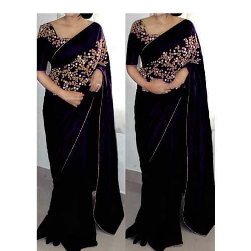 Georgette Saree with Embroidery and Stone Work, 4 Colours