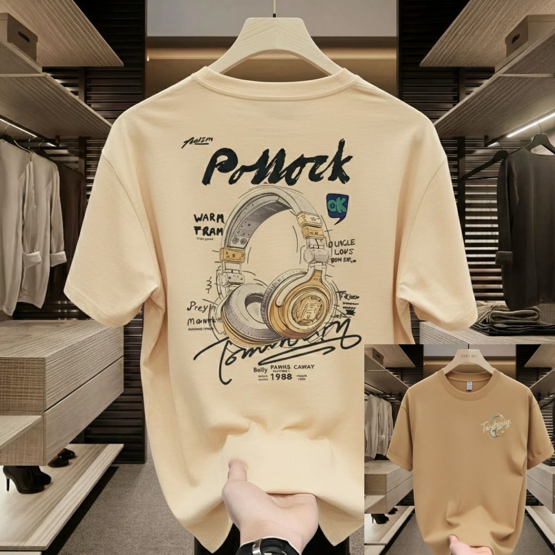 Men's Cotton-Spandex Drop Shoulder T-Shirt with DTF Print