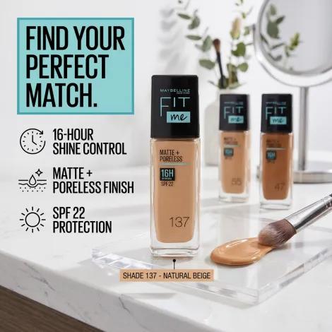 Maybelline Fit Me Matte Poreless 16H Oil Control Foundation - 137 (India)