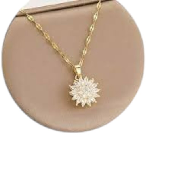 925 Sterling Golden Spinning Crystal Sunflower Fidget Necklace