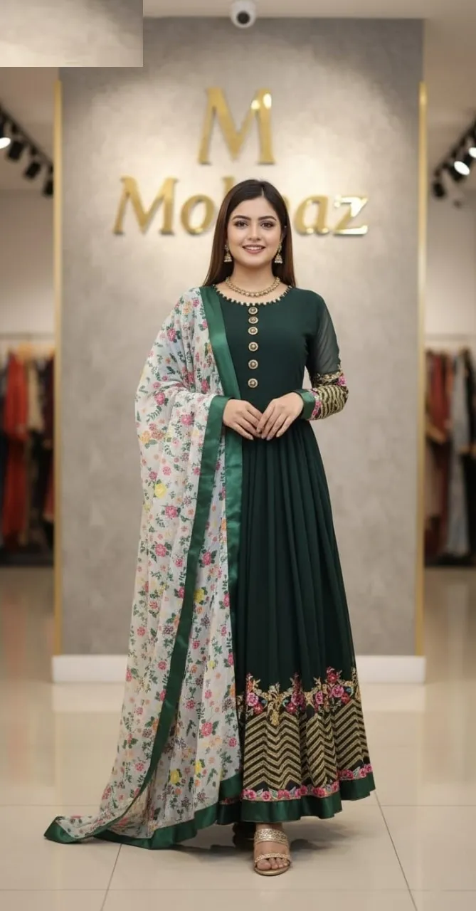 Semi-Stitched Georgette Embroidery Party Dress with Inner
