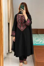 Soft Cotton Three Piece with Embroidered Salwar and Georgette Orna