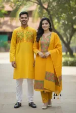 Hand Print Couple Dress, Voile Three Piece and Dhupian Silk Panjabi