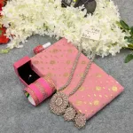 Premium Half Silk Jamdani Saree Combo Set - Pink