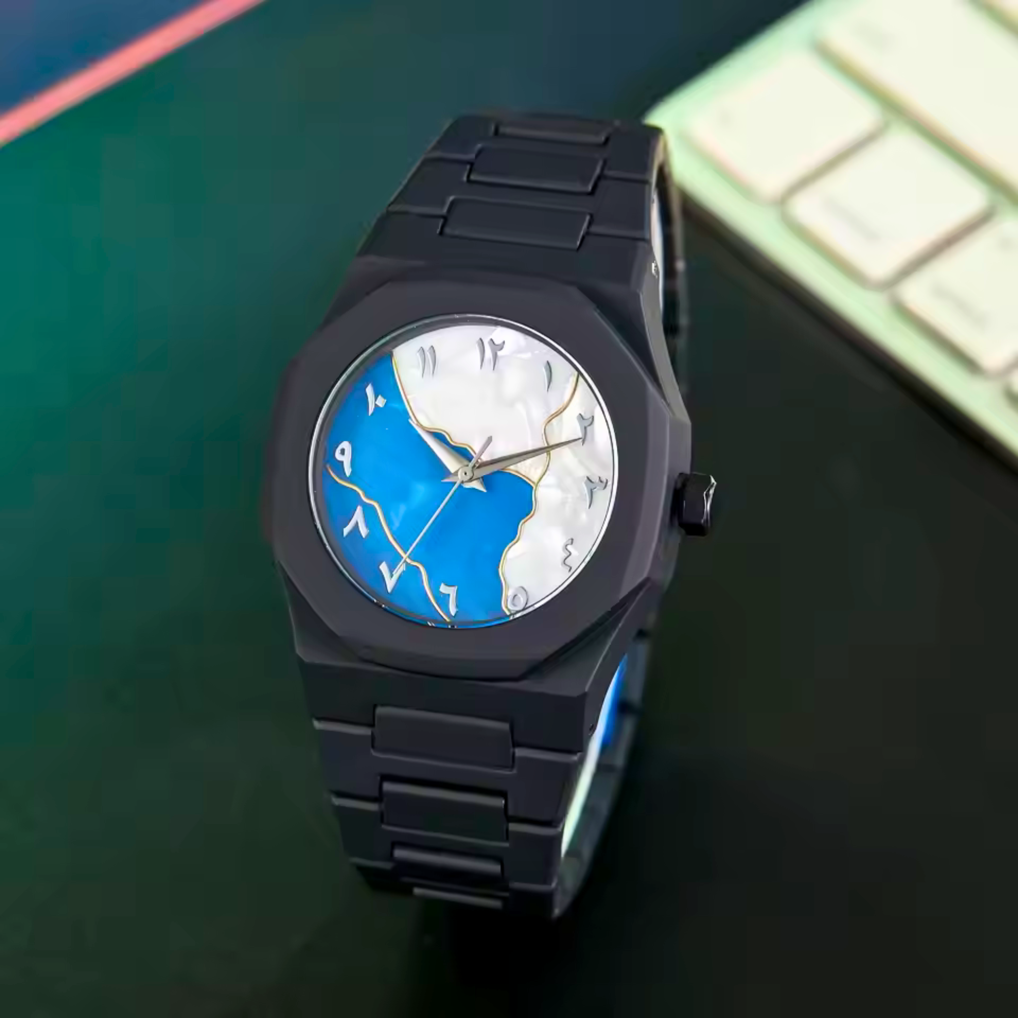 Aura watch 2025 New Arabic Aura Watch ( multi colour dial) Modern Creative Design (Chain cutter + Box free)