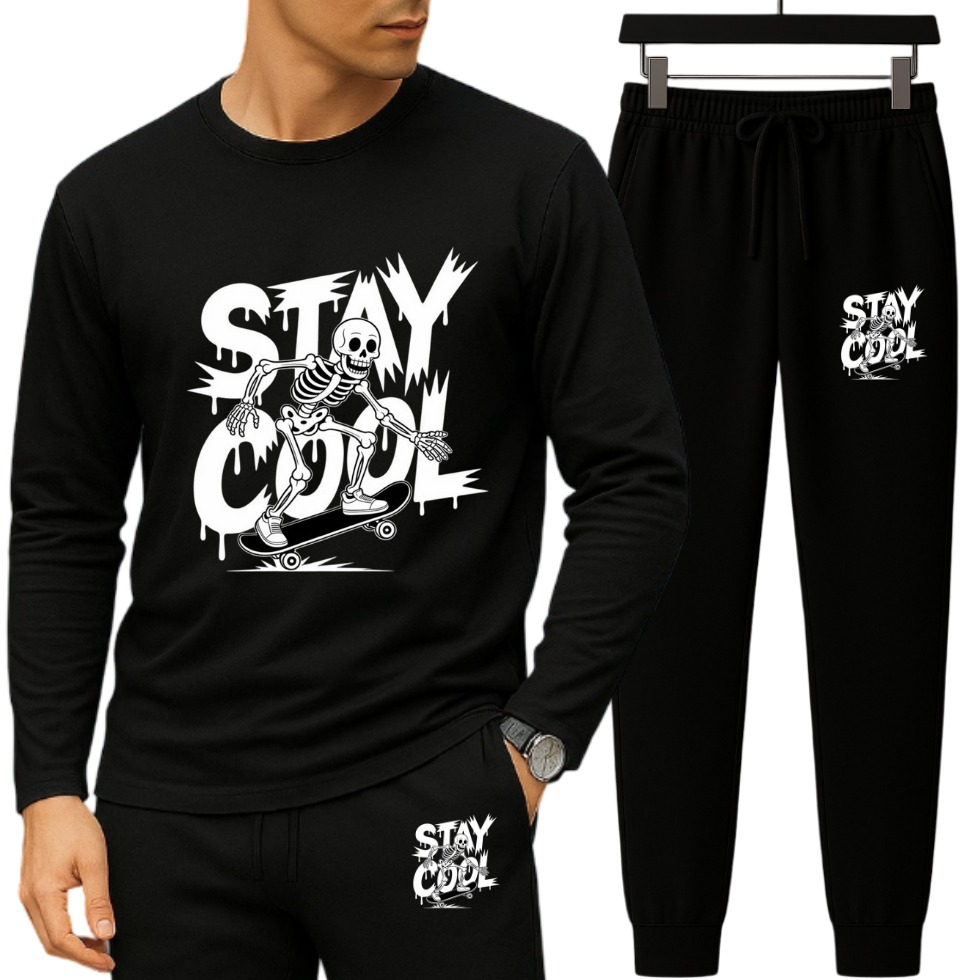 Men's Drop Shoulder Long Sleeve Set, 190 to 200 GSM Pure Cotton