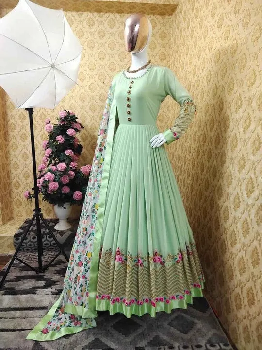 Georgette Party Three Piece with Butterfly Salwar, 56 Inch, 4 Colours