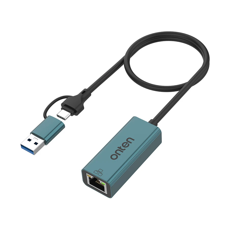Onten OTN-UE106+ Type-C & USB Male to LAN Female Gray Converter