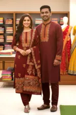 Hand Print Couple Dress, Voile Three Piece and Dhupian Silk Panjabi