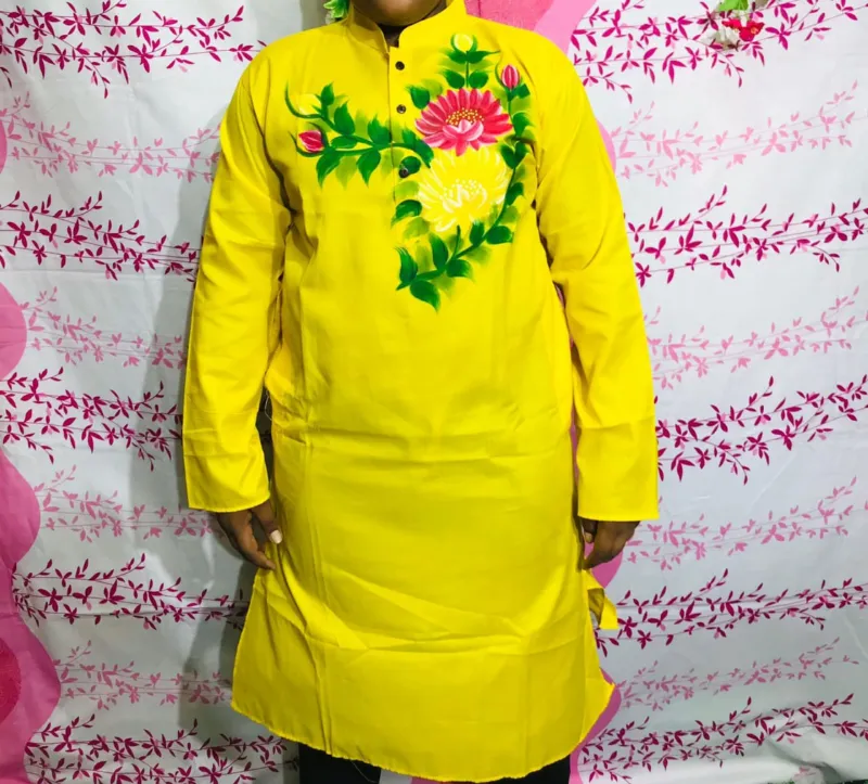 Men's Hand Print Panjabi in Dhupian Silk, 6 Colours