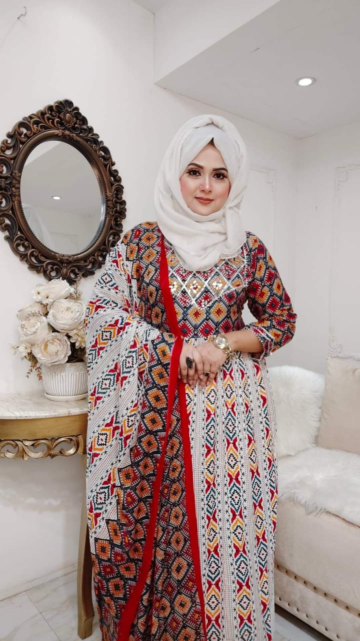 Jamdani Naira Cut Linen Three Piece, 50 Inch Kameez
