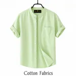 Men's Oxford Cotton Band Collar Half Sleeve Shirt, Slim Fit