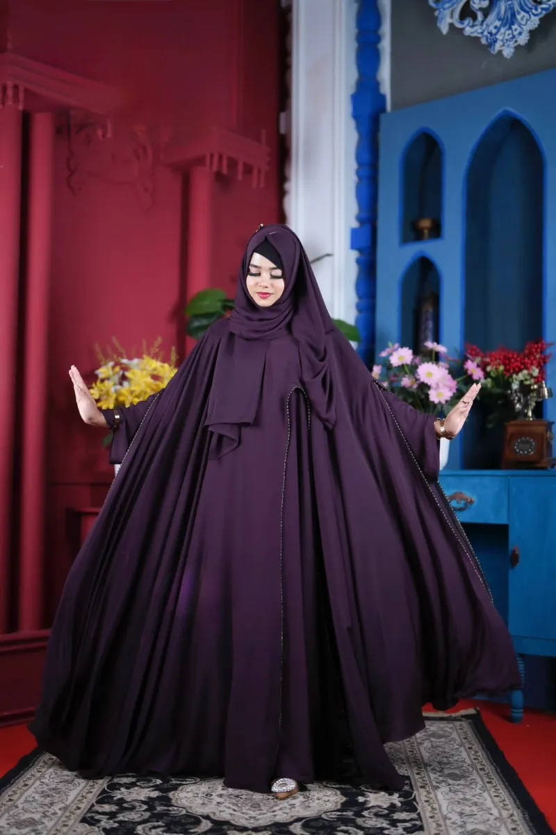 Nusayba Abaya Full Set with Stone and Lace Work