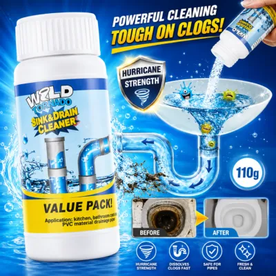 Wild Tornado Powerful Drain Cleaner Powder – Fast-Acting Pipe Dredging Agent for Clogged Kitchen Sinks, Bathrooms, Grease & Hair Removal