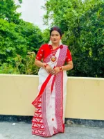 Red Paar White Half Silk Saree, 12.5 Haath, 6 Colours