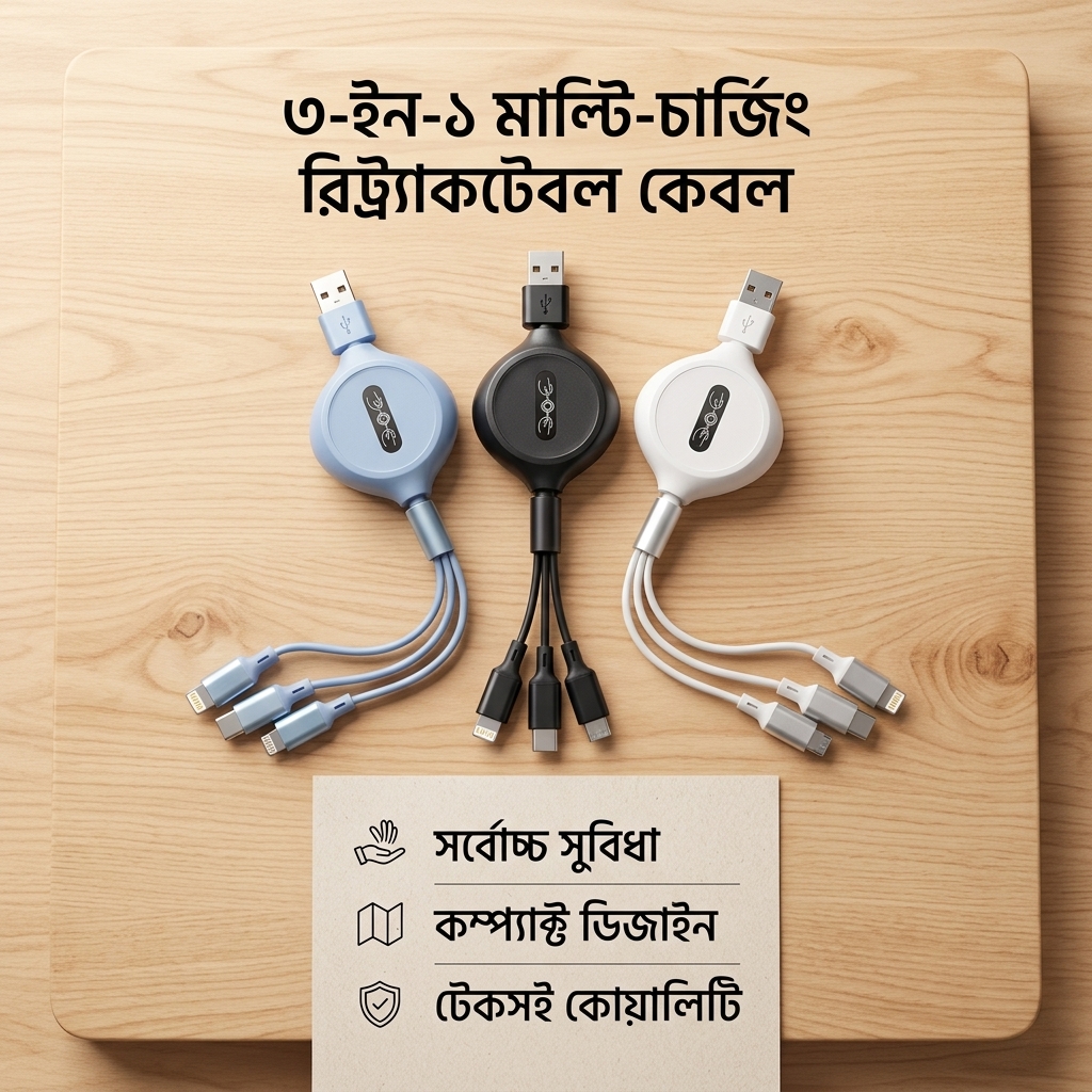 UFK 3-in-1 Retractable Super Fast Charging Cable (A031)