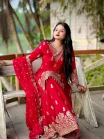 Fox Georgette Sequin Three Piece with Sharara, 6 Colours