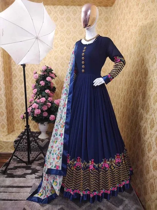 Georgette Party Three Piece with Butterfly Salwar, 56 Inch, 4 Colours