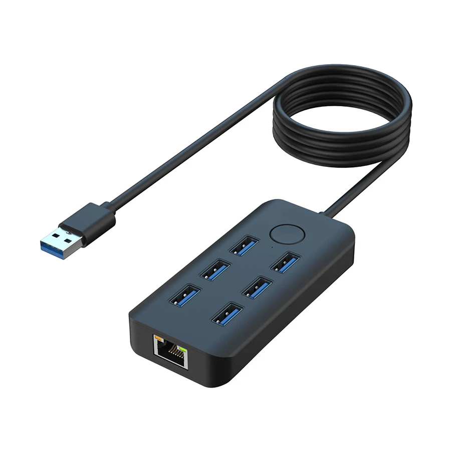 Onten OTN-8121 USB Male to 6 USB & LAN Female Black Converter