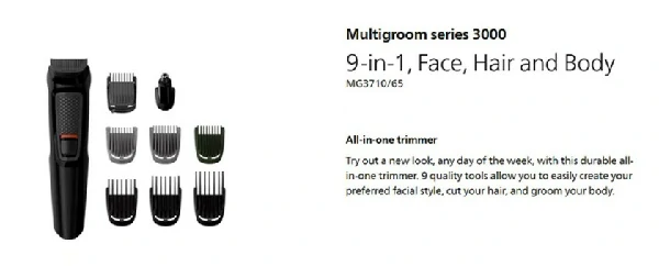 Philips MG3710/65 Multigroom 9-in-1 Face, Hair, and body Trimmer Series 3000 for Men