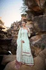 Fox Georgette Sequin Embroidery Three Piece with Sharara
