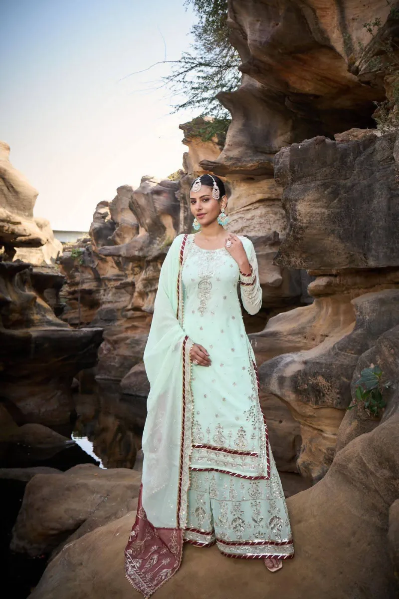 Fox Georgette Sequin Embroidery Three Piece with Sharara