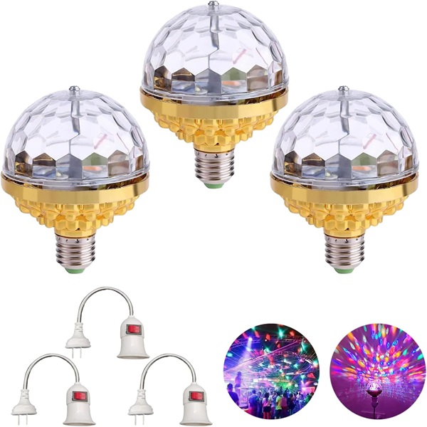 mposei Colorful Rotating Magic Ball Light, Party Lights Disco Ball, Mirror Disco Ball Shape Bulb, Magic Rotating Ball Light Bulb with Sockets for Home