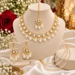 Premium Gold-Plated Kundan & Pearl Bridal Jewelry Set with Ear Chains (Kan-Tan)