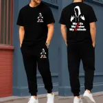 Men's Pure Cotton Drop Shoulder Tee and Suit Fabric Trouser Set