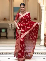 Women's Dhupian Saree with Afsan and Block Print Work
