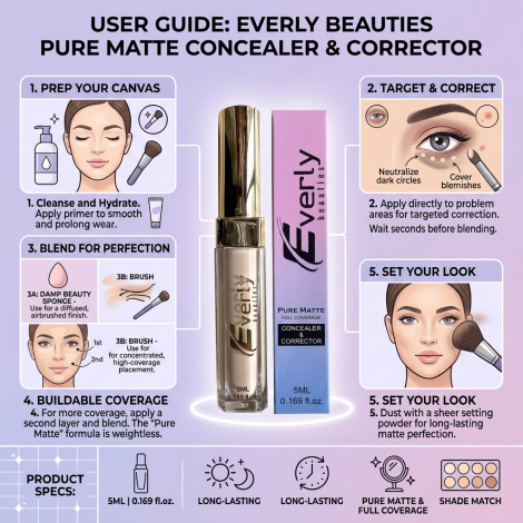 Everly Beauties Pure Matte Full Coverage Concealer & Corrector - Creamy Natural (China)