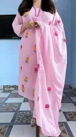 Floral Embroidery Cotton Garara Dress with Embroidered Orna