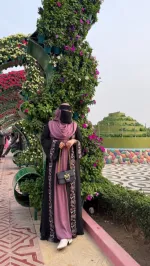 Embroidery Koti Borka with Side-Embroidered Long Hijab