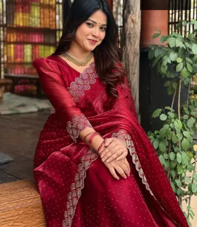 Stone Work Georgette Saree and Matching Blouse, 6 Colours