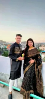 Matching Saree Panjabi Couple Set in Dhupian Silk, 6 Colours