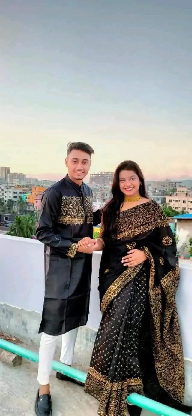 Matching Saree Panjabi Couple Set in Dhupian Silk, 6 Colours