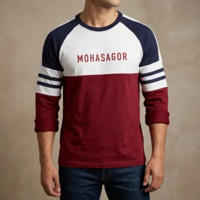 Men's Contrast Design T-Shirt- Maroon
