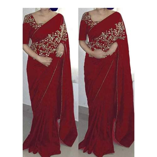 Georgette Saree with Embroidery and Stone Work, 4 Colours