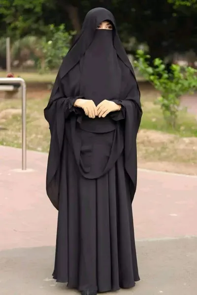 Taqwa Borka, Three Part Set with Hijab and Niqab, Cherry Fabric