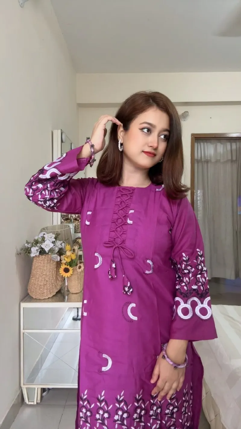 Embroidered Kameez and Salwar Co-Ord Set, TC Cotton, M to XL