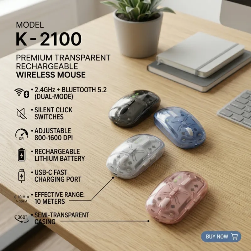 K-2100 Transparent Rechargeable Wireless Mouse