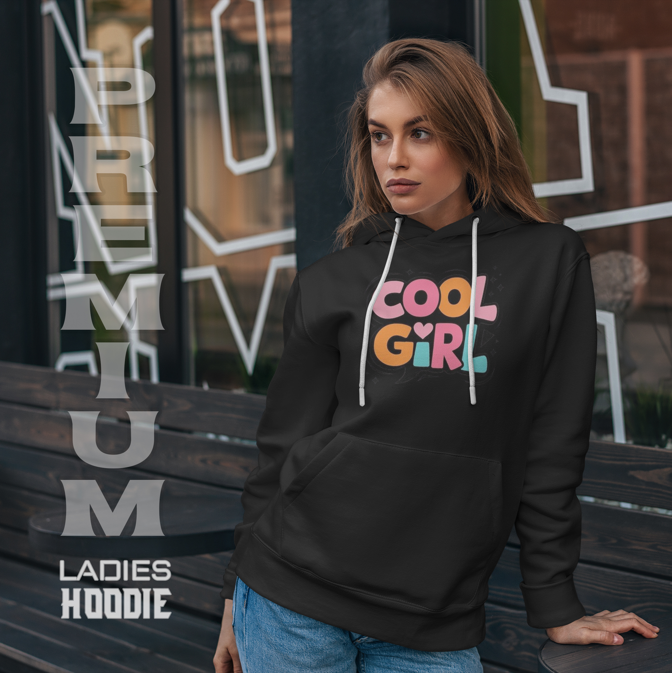 Premium Comfortable Printed Ladies Winter Hoodie ( Black)