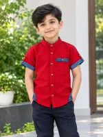 Boys' Slub Cotton Half Sleeve Shirt, 2 to 8 Years