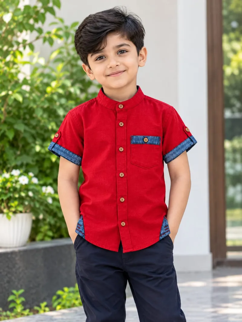 Boys' Slub Cotton Half Sleeve Shirt, 2 to 8 Years