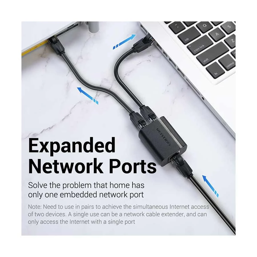 Vention IPTB0 RJ45 1 In 2 Out Ethernet Splitter Black