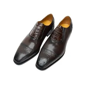 25020-Coffee GENUINE COW LEATHER ALLILUX LEATHER POINTED-TOE ALLIGATOR PATTERN DRESS SHOES Formal Shoes