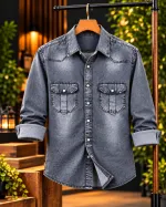 Men's Denim Shirt with Pocket and Snap Buttons, 220+ GSM