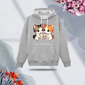 Premium Comfortable (Cat Couple-Gray) Ladies winter hoodie