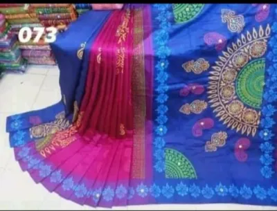 Embroidery Work Dhupian Silk Saree, Block Print, 6 Colour Choices